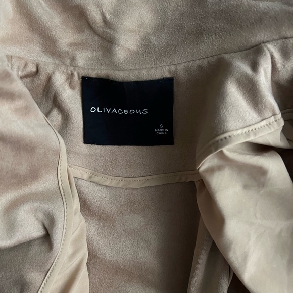 Olivaceous Faux Suede With Love Zip up Moto Jacket in Camel Tan Brown Size S - Picture 5 of 6